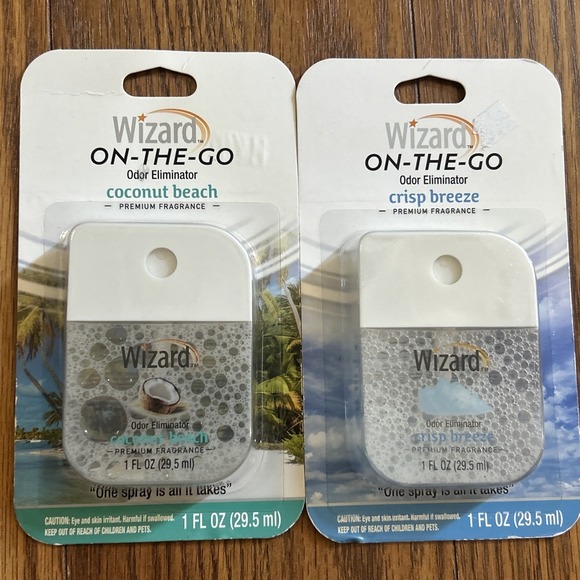 Wizard Other - Lot of 2- New Wizard On-The-Go Odor Eliminator- Coconut Beach & Crisp Breeze 1oz